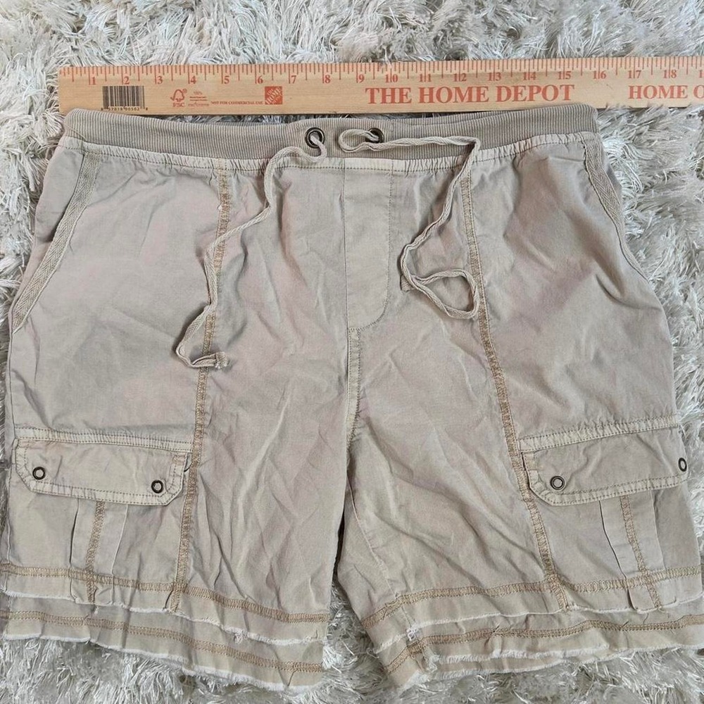 XCVI Beige Cotton Cargo Bermuda Shorts Drawstring Raw Hem Boho Utility Womens M - Picture 6 of 8